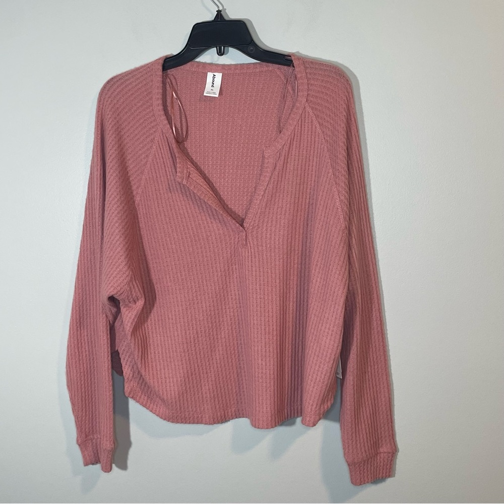 Abound Oversized Raglan Sleeve Crop Waffle Knit Top Women's Pink Compact XL